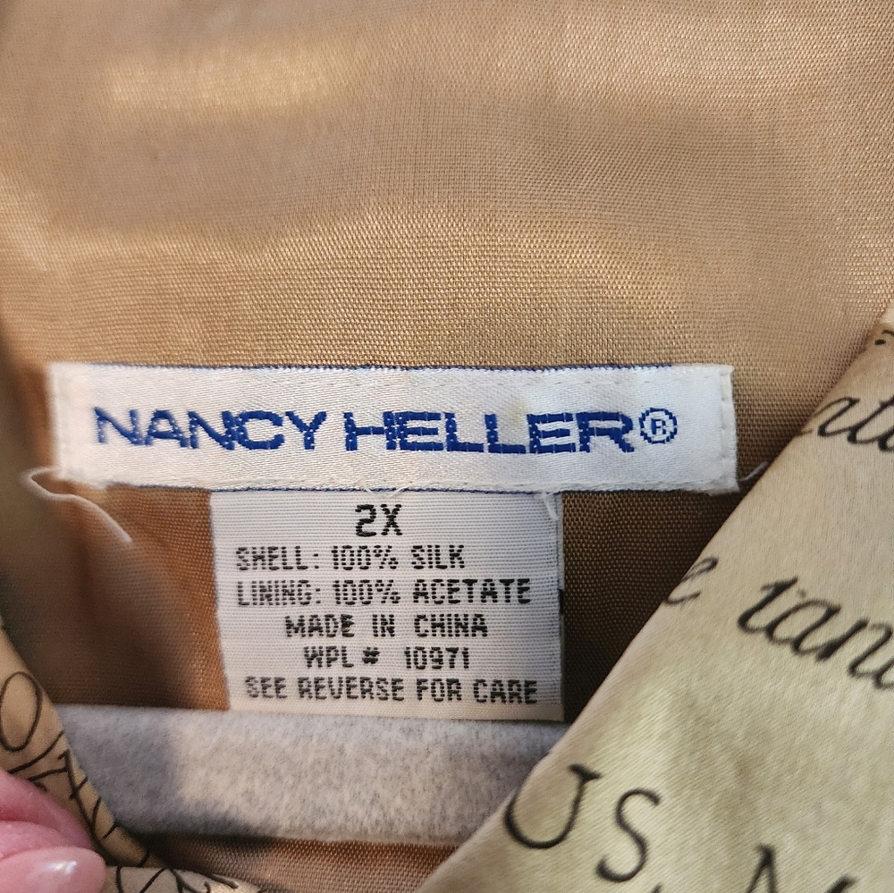 Women's Nancy Heller Vintage Script 100% Silk Button-Up Shirt Jacket Size 2X - Picture 8 of 11